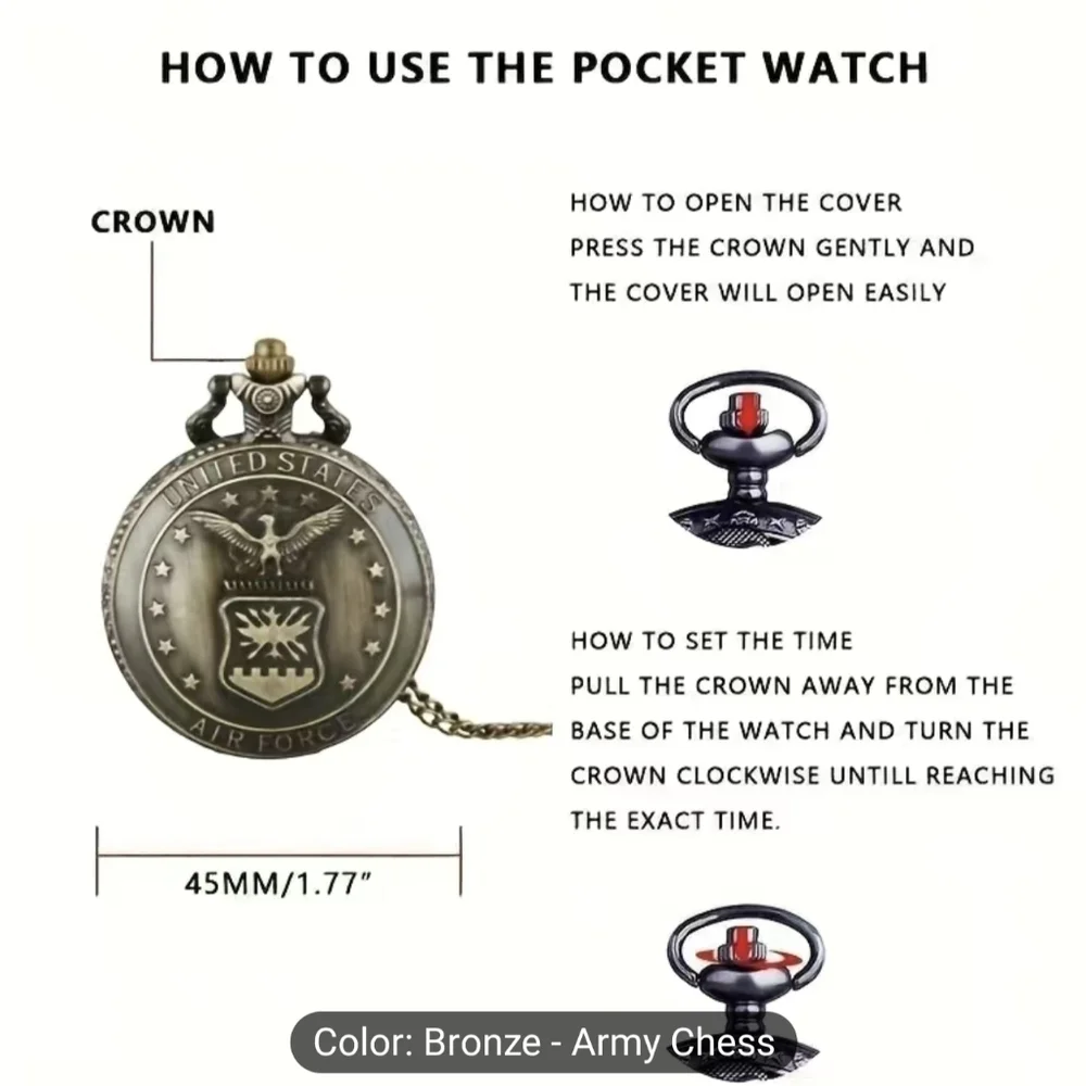 New Vintage American Air Force Quartz Pocket Watch, Gift For A Military Fan